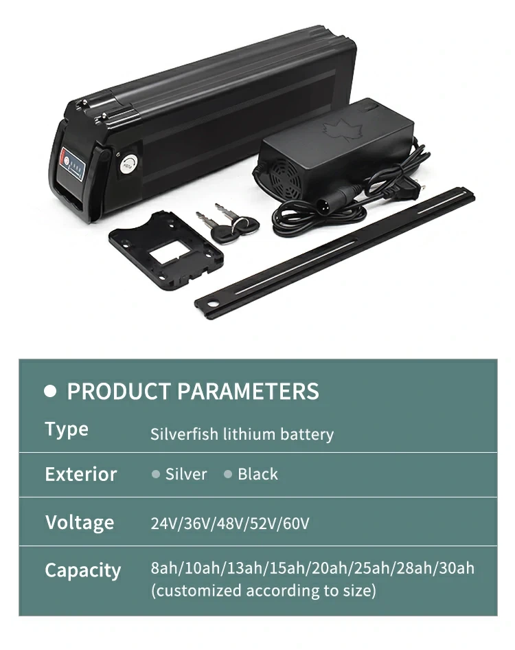 Side view of Silver Fish Battery Case for Ebike